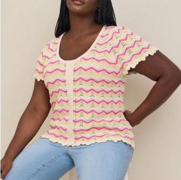 1X New! Plus Size Torrid Pointelle Pullover Flutter Sleeve Sweater retro - Picture 2 of 6